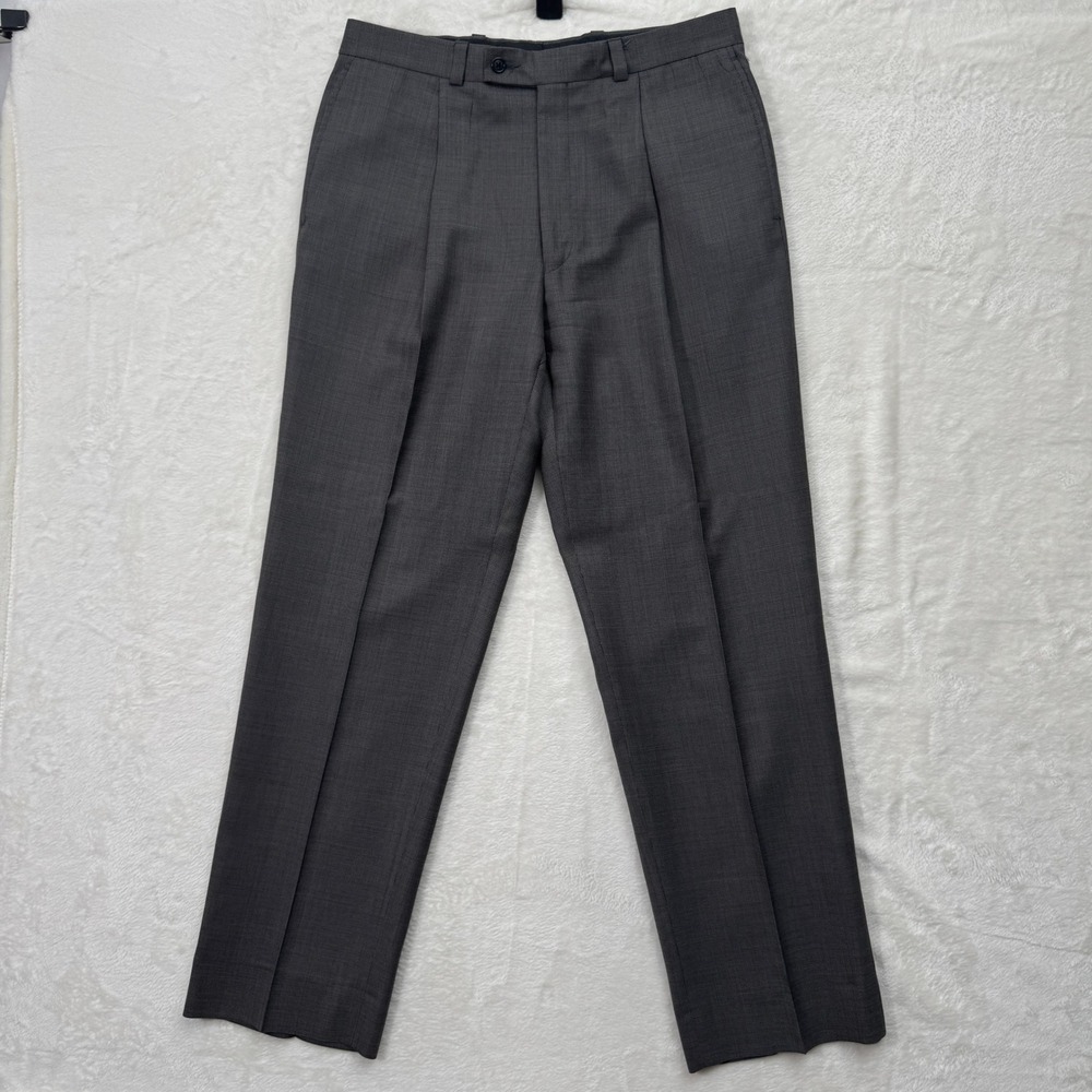 Calvin Klein Dress Pants Mens 33x30 Gray Pleated Straight Leg Micro-Check Slacks